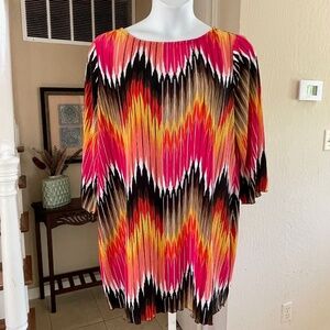 NWOT Alfani Crinkle Fabric Colorful Chevron Tunic Top Size 1X Travel Cruise